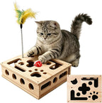 Cat Nail File Enrichment Box Scratch Puzzle Toy with Slot Lock Screws | 11.8in Solid Wood Cat Scratcher with 180-Grit Sandpaper Slot Lock 8 Screws Bell Balls Feather Teaser Indoor Claw Care Toy