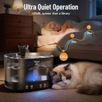 Veken 85oz/2.5L Cordless Cat Water Fountain for Cats, Dogs, Pets, Black | Stainless Steel Tray & Secure Clips, 5200 mAh Battery Operated, Pet Drinking Dispenser, LED Light, Wireless Fountain