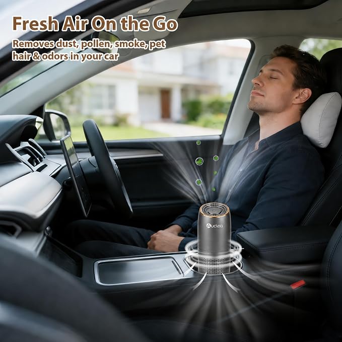 Aucleia Mini Portable Air Purifier for Car Office Travel, Cool Gray | Compact Air Purifier With Aromatherapy Function, Usb Powered Mini Usb Air Purifier Removes Pet Odor, Smoke, Dust And Pollen