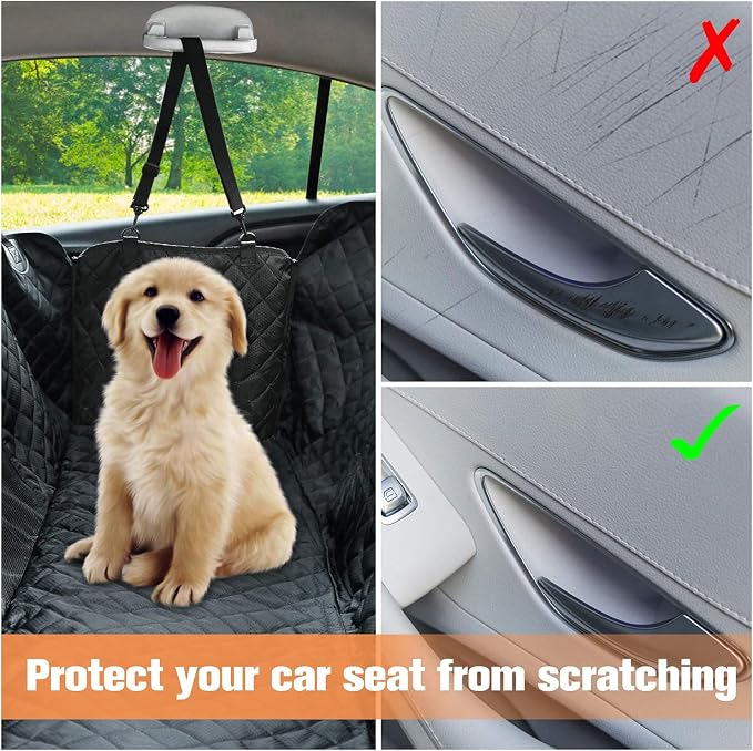 PETICON Dog Car Seat Cover for Back Seat, Waterproof Dog Hammock for Pets | Zippered Design Allows Passenger Seat Access, Mesh Window for Pet View, 600D Oxford, Prevents Scratches, Hair, Mud, and Dirt