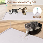 Silicone Cat Litter Box Mat 38'' x 25'' Cat Mat with Toy, White | Extra Large Litter Mat with lip, Non-Slip Waterproof Cat Litter Mat Litter Trapping Mat for Floor, Easy to Clean