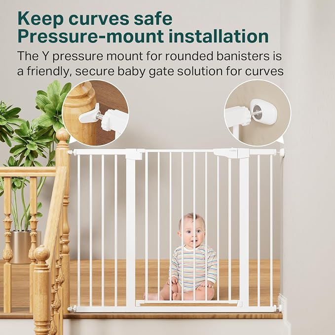 Cumbor 36" Extra Tall Baby Gate for Stairs, 29.7-48" Wide Dog Gates for Doorways, Auto Close Safety Gate for Babies and Pets, Easy Install, Pressure Mounted, Fits Doorways, Stairs, Entryways, White