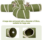 Ownpets Cactus Cat Tunnel 10" with Peek Holes for Indoor Large Cat, Green | Durable Oxford fabric, noise-free, foldable & connectable, multi-cat friendly, tube for cats up to 20lb, includes ball & wand