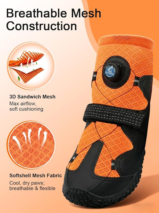 Dog Shoes for Hot Pavement, Rotary Dial Dog Boots for Small Medium Large Dogs with Breathable Mesh & Non-Slip Soles for Hiking, Camping & Summer Walks（5）
