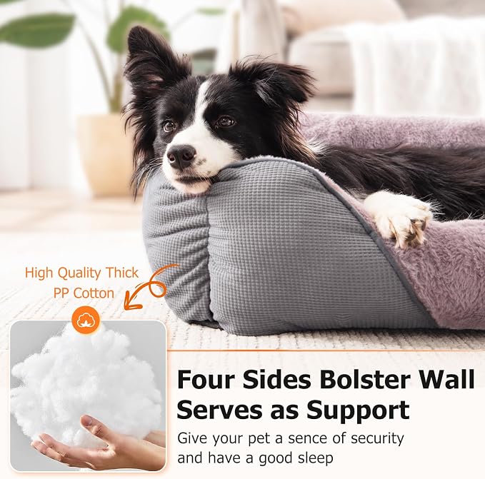 MIXJOY Dog Beds for Medium Dogs Washable, Calming Pet Bed Medium Size Dog, Soft Rectangle Pet Beds Sofa Cuddler, Orthopedic Sleeping Rabbit-Velvet Cozy Puppy Bed with Anti-Slip Bottom (30x24in, Grey)