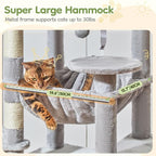 Taoqimiao Cat Tree for Large Cats, 72In Tall Cat Tower, Giant Platform | Widened Cat Condo with Large Scratch Board, 5 Scratching Posts, Metal Frame Hammcock, Cozy Basket, Light Gray, MS045W