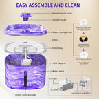 Cat Water Fountain Purple: Automatic Flower Pet Water Fountain for Cats Indoor-84oz/2.5L, Cute Cat Fountain for Drinking, LED Blue Light, Upgraded Ultra Quiet Pump, Gifts for Cats, Dogs (8Filters)