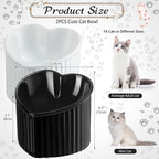 Mumufy 2 Pcs Ceramic Elevated Cat Bowls Tilted Elevated Raised Pet Bowls Anti Vomit Cat Dish for Indoor Stress Free Water Dish Feeder for Puppies, Heart Shaped(Pearly White, Black)