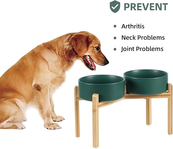 Havniva Dog Bowls Elevated, Ceramic Dog Food and Water Bowl Set | 8.3” Raised Dog Food Bowl, Elevated Dog Bowls with Bamboo Stand, Non-Slip Dog Water Bowl for Large Dog, Large Capacity