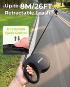 Pecute Retractable Dog Leash with Flashlight, 26ft Heavy Duty Retractable Pet Leash with Light, One-Button Control, Anti-Twist Protection, Reflective Leashes for Medium Large Pets Dogs Up to 110 lbs