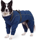 Kuoser Waterproof Hooded Dog Raincoat, Full Body Coverage, Navy Blue L | Heavy-duty waterproof material blocks rain thoroughly, Ergonomic fit for free movement, Built-in Harness, reflective strips