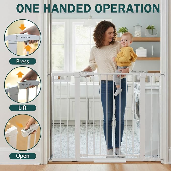 Mumeasy 36" Tall Dog Gate, Auto Close Baby Gate for Stairs & Doorways | Extra tall design, prevents climbing, one hand operation, sturdy metal frame, for dogs pets babies toddlers