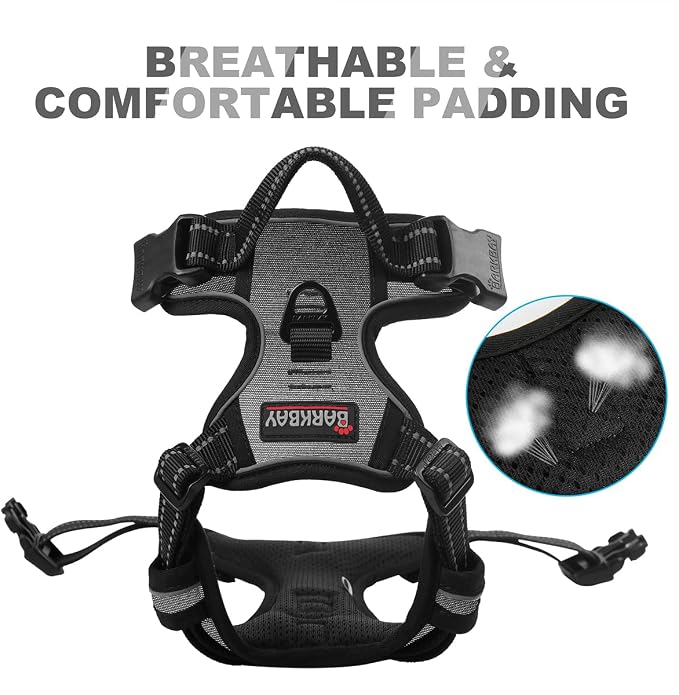 BARKBAY No Pull Dog Harness Front Clip Heavy Duty Reflective Easy Control Handle for Large Dog Walking(Dark Grey,XL)