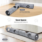 Cat Tunnel, 3 Straight Shaped Tunnels 6 DIY Shapes with Wand Toys, No Noise Scratch Resistant Cool Linen Fabric, Interactive Pet Tunnel Tube for Indoor Cats, Puppy and Rabbits