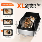 2 Pack XL Stainless Steel Litter Box with High Sides, Metal Litter Box | Extra Large Tall Wall Open Top Deep Metal Pan, Anti-Leak Non-Stick Odor Control, 2 Scoops Included