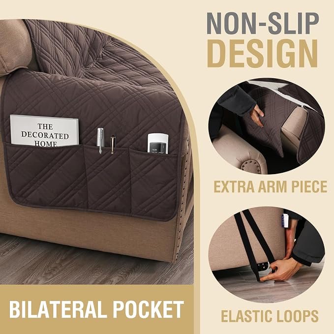H.VERSAILTEX 100% Waterproof Sofa Covers for 3 Cushion Couch Modern Sofa Cover for Dogs XL Couch Covers for Oversized Sofa with Elastic Straps (Oversized Sofa,Chocolate/Beige)