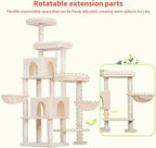 Hey-brother Cat Tree Tower with Stable Extended Base, 3 Platforms, MPJ038M | 70.9 Inches Multi-Level Sisal Scratching Posts, Wide Bed, 2 Cozy Condos, 2 Hammocks, Toy Balls for Indoor Cats, Beige