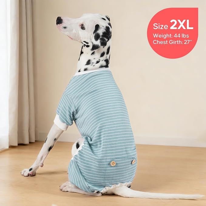 KYEESE Dog Pajamas Striped Clothes Pet PJS Lightweight Doggie Jammies 4 Legs Outfit Soft Dog Pajamas Cozy Pet Clothes Onesie Comfortable PJS for Medium Dogs Doggie Onesie,Green Striped, XX-Large