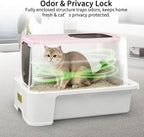 RIZZARI Covered Litter Box for Indoor Cats: Pink, Drawer, Easy Clean | Built-In Deodorizer Spray / Spacious for Large Cats / Stainless Anti-Odor / Pull-Out Drawer / Includes Scoop & Mat