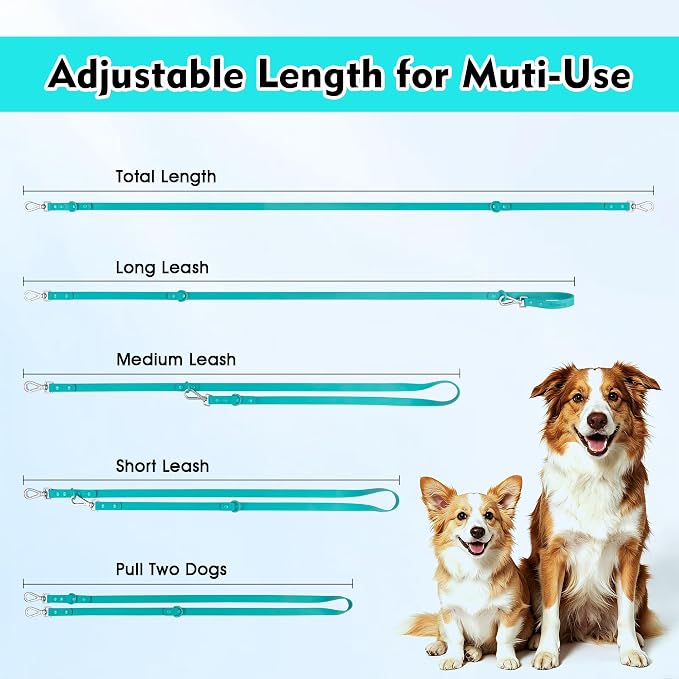 Wisedog Waterproof Dog Leash, Emerald Green, 6 ft × 3/4 in | Adjustable, 2 Metal Swivel Hooks, Easy to Clean, For Small, Medium, Large breed Dogs