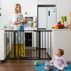 Mumeasy 29.7-51" Extra Wide Baby & Dog Safety Gate for Stairs & Doorways | Pressure/Hardware Mount Child & Pet Gate, Auto Close Easy Access Walk Thru Door for House, Hallway, Indoor & Outdoor, Black