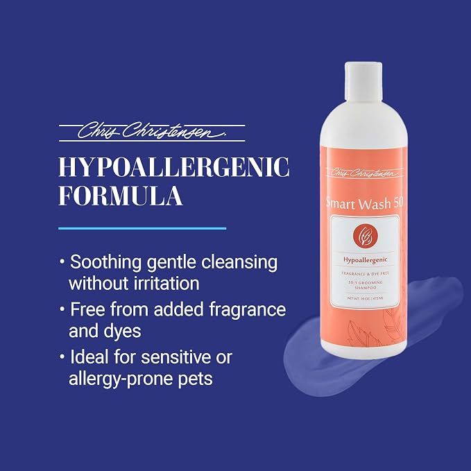 Chris Christensen Smartwash50 Hypoallergenic Ultra Concentrated Dog Shampoo, Makes Up to 50 Bottles, Groom Like a Professional, Delightfully Fragranced, Suitable for All Coats, Made in USA, 16 Oz