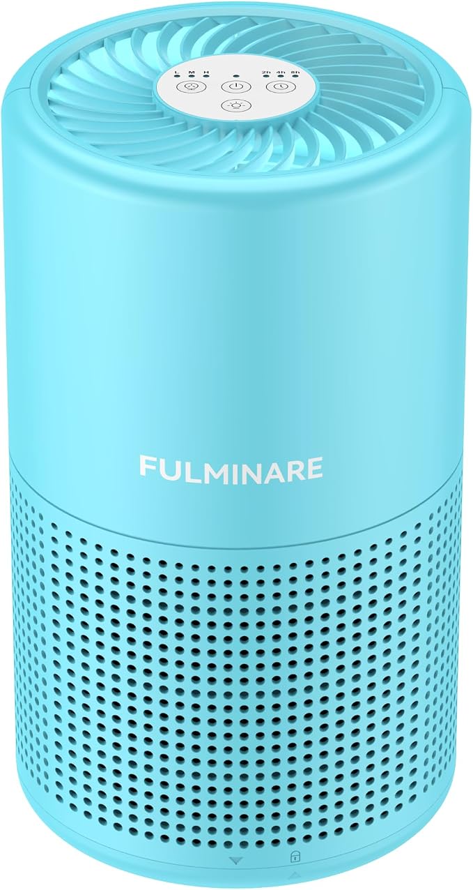 FULMINARE Air Purifiers for Home Bedroom H13 HEPA Air Filter | 360° Intake for Pet Hair, Smoke, Odors , 3 Speeds, Timer, 24dB, Small Mini Air Purifier with Night Light, Ocean Blue
