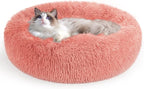 rabbitgoo Calming Cat Beds for Indoor Cats, 20 inches, Pink | Soft Warm Donut, Fluffy Faux Fur, Supportive Raised Rim, Anti-slip, Machine Washable, Up to 15lbs Kittens & Small Cats