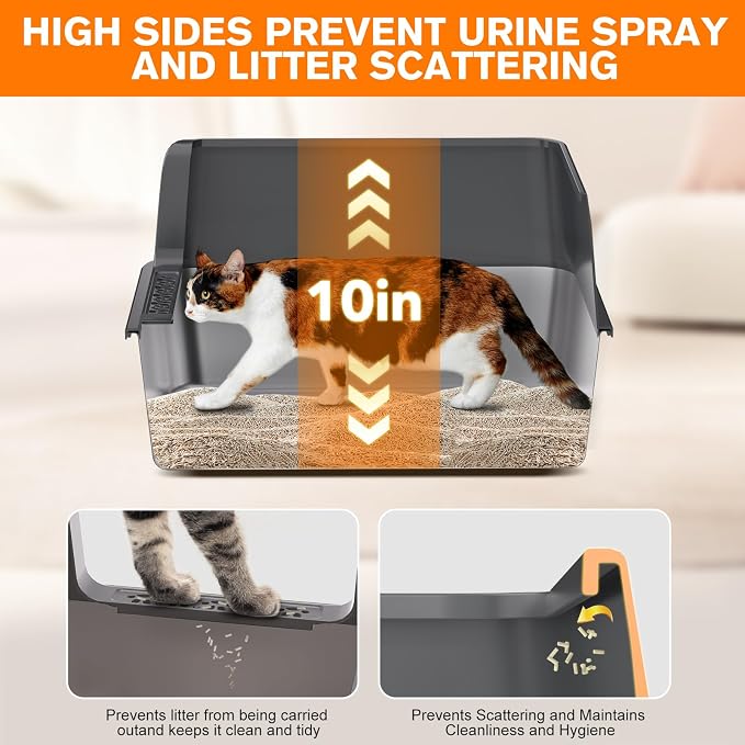 KITCATY 2PACK Stainless Steel Cat Litter Box, 17" L x 13" W x10 H Metal Kitty Litter Box with Lid, Suitable for Small and Medium-Sized Cats Never Absorbs Odors, Leak-Proof, Non-Sticky, Easy to Clean