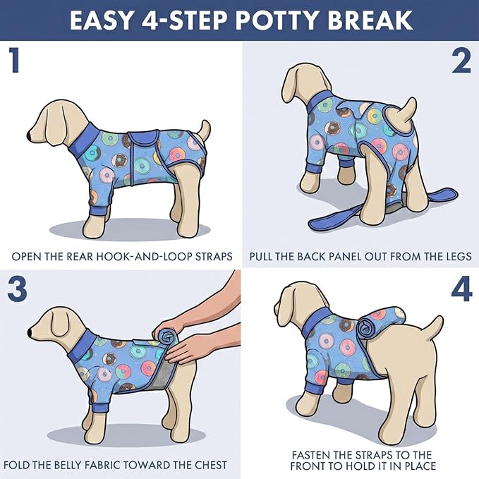 Spark Paws Dog Surgery Recovery Suit – Dog Recovery Suit After Surgery, Anti-Lick Dog Onesie, Abdominal Wound Protector, Soft Cone Alternative for Spay Neuter Male Female Pet Recovery - Donuts - L