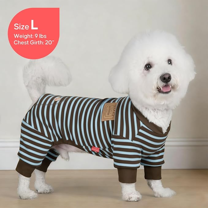KYEESE Dog Pajamas, Comfy Soft Dog Pajamas for Small Dogs Pet Onesie, Fleece Pet Clothes Dogs PJS with 4 Legs, Stretchy Pets Sleepwear Pets Jumpsuit, Blue Striped, M