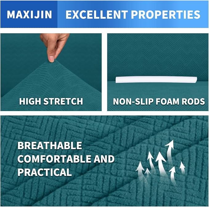 MAXIJIN Couch Covers for 3 Cushion Couch Sofa (71"-91"), 1-Piece Stretch Sofa Cover Slipcover Furniture Protector with Elastic Bottom for Kids,Dogs (Large, Diamond Pattern Blackish Green)