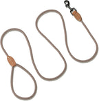 Mile High Life Thin Small Dog Leash with Genuine Leather Connection | Rope Leash, Heavy Duty 360° Swivel Metal Clasp, for Small Medium & Large Dogs (Brown, 72 Inch)