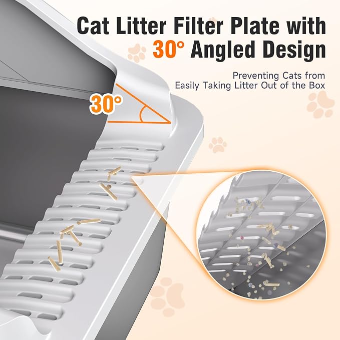 2PACK Stainless Steel Cat Litter Boxes XL Large Metal Pan Include Scoop | High Sides Lid Odor Free Easy Cleaning Anti-Scratch Anti-Urine Leakage Non-Sticky
