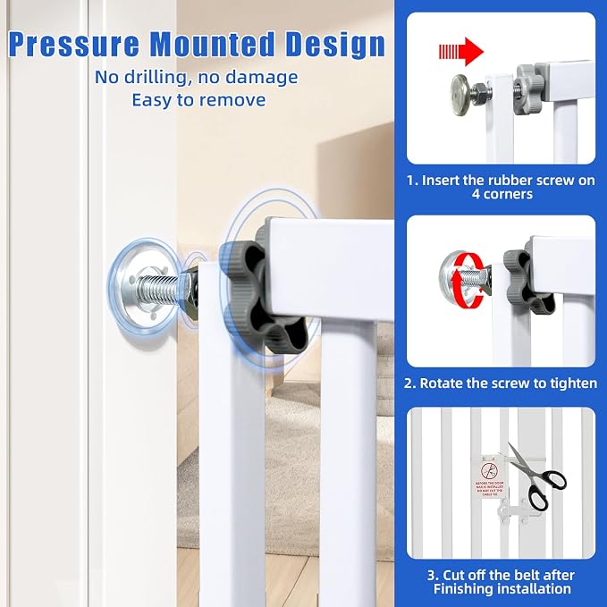 SHYUJAJIE 71 Inch Extra Tall Pet Gate for Cats | 29.92"-43" Adjustable Wide Dog Gates,Pressure Mounted Walk Through Tall Pets Gate for Doorways,Hallway,Stairs,White