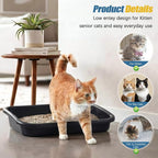 Uiifan 3 Pcs Extra Large Low Entry Cat Litter Box for Senior Kitty Pet Open Top Litter Box for Senior Kitten Handicap Disabled Older Elderly Cats, Easy to Clean(Dark Gray,16.9 x 12 x 3.15 Inches)