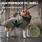 PU Dog Raincoat, Non-Toxic & Odorless Waterproof Vest, Adjustable High Neck and Hook & Loop Belly Closure for Rainy Potty Breaks & Wet Weather Outdoor Walks (Olive Green, Small)