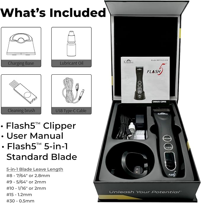 Kenchii Flash 5 Matte Black 5-in-1 Pet Grooming Clipper Digital LCD Stay-Cool Blade Precision Pet Grooming Trim, Shape, Sleek and Ergonomic Design
