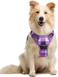 rabbitgoo Dog Harness, No Pull Medium Sized with 2 Leash Clips, Pet Vest | No Choke with Handle, Adjustable Soft Padded, Reflective, Easy Control for Walking, Purple Plaid, Medium