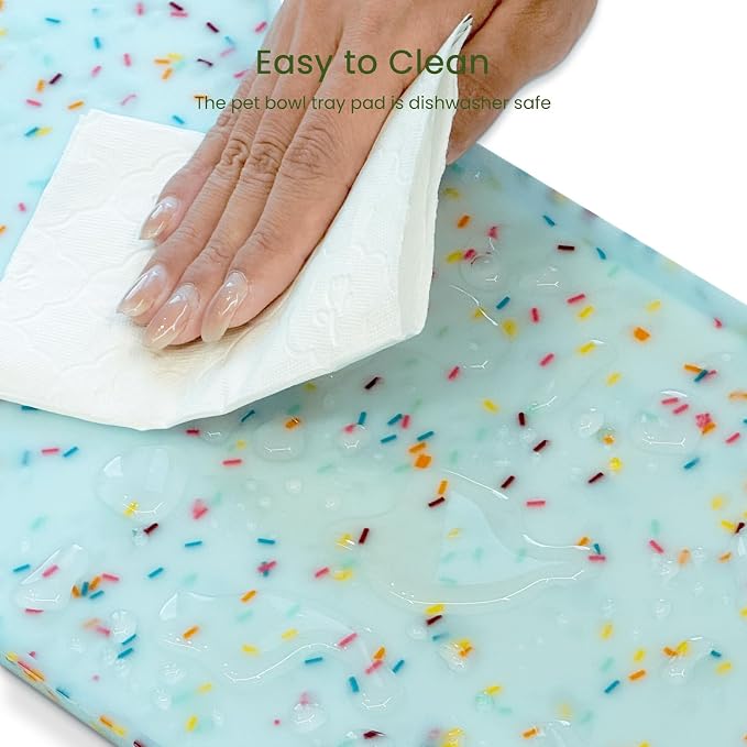 PWTAA Dog Food Mat Anti-Slip Silicone Dog Bowl Mat Thicker Pet Placemat Waterproof Cat Feeder Pad with Raised Edge Puppy Kitten Feeding Mats Suitable Small Medium-Sized Dogs Cats Eating Tray - 2PCS