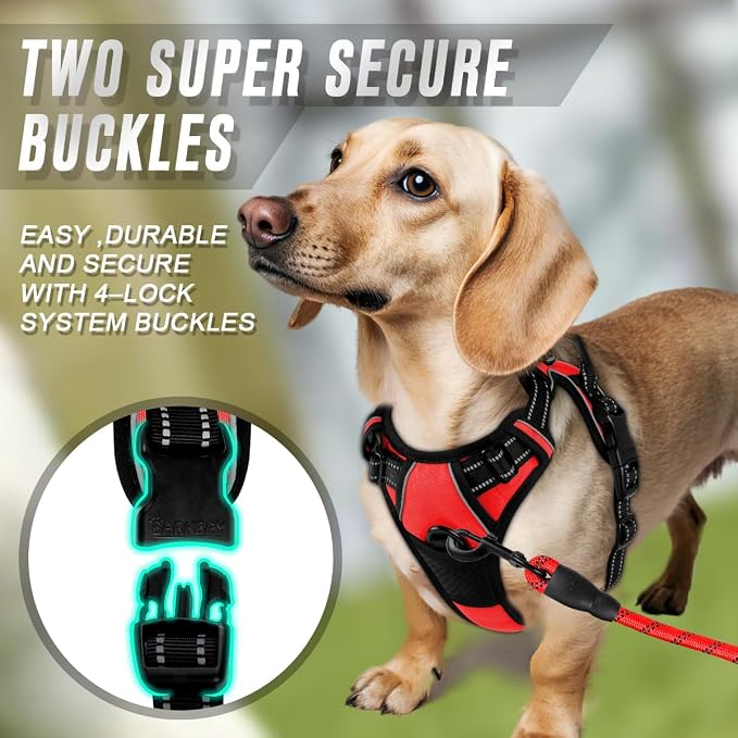 BARKBAY No Pull Dog Harness Front Clip Heavy Duty Reflective Easy Control Handle for Large Dog Walking(Red,XS)