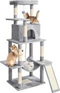 ABCPET 63" Multi-Level Cat Tree Tower for Indoor Cats, Light Grey | 63" multi-level cat tower with sisal scratch posts, cat condo, hammock, dangling toy & wide perch for indoor cat rest & play