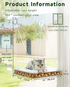 SETVSON Cat Window Perch 2-in-1 Cat Window Hammock Bed, Wall Shelves | Handwoven PE Rattan Kitty Seat with 4 Suction Cups, Double-Sided Washable Cushion Bed, 2.3" Fence, 16.5x12.6 In, Home Decor