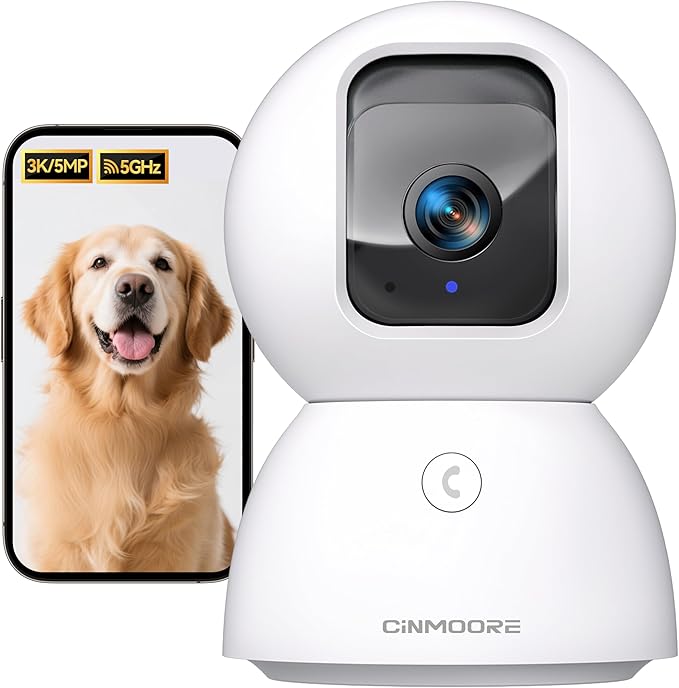 5G Security Camera Indoor, 3K Pet/Dog Camera with Speaker/Phone App, PTZ WiFi Baby Monitor Cameras for Home Security
