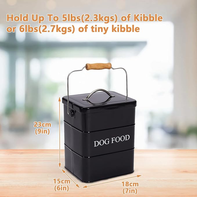 Dog Treats tin and dog Food Storage Tin with Lid & with Spoon for dog Food Storage, Medium Pet Food Storage Can-Dog Food-Black
