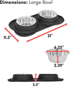Internet's Best Bone Dog Bowl Set | Double Stainless Steel Pet Food Water Bowls | No Spill Silicone Stand | Large Medium Breeds | Black
