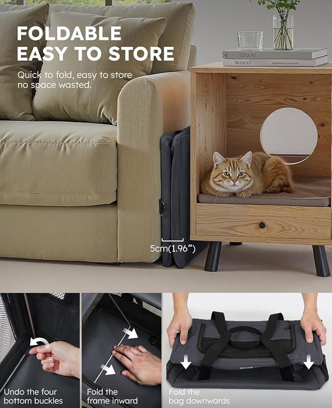 Pecute Cat Carrier Stable, Pet Carrier with Privacy Partition,Dark Gray | Safe For Car Travel, Stable Steel Frame, Soft-Sided Pet Carrier Bag For Dogs And Cats Up To 15lbs, Foldable Design,XL.