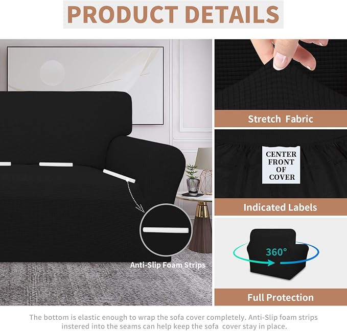 Easy-Going 100% Waterproof Oversized Chair Couch Cover, Stretch Sofa Cover | Dual Waterproof Sofa Slipcover, Leakproof Furniture Protector Against Stain Spill from Kids, Pets, Dog, Black