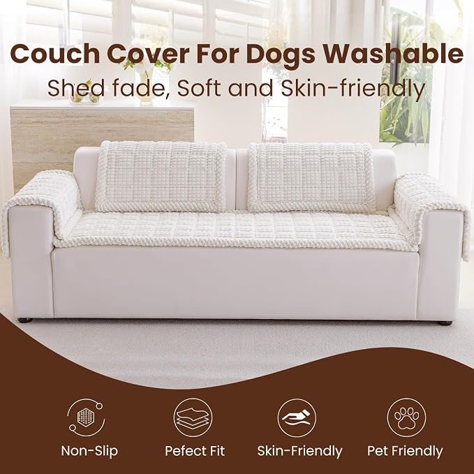 Couch Cover for Dogs Washable, Non-Slip Pet Couch Covers for Sofa, Fuzzy Dog Couch Cover Blanket Thick Soft Plush for Furniture Protector (White, 27.6" x 47.2"/70 x 120cm)