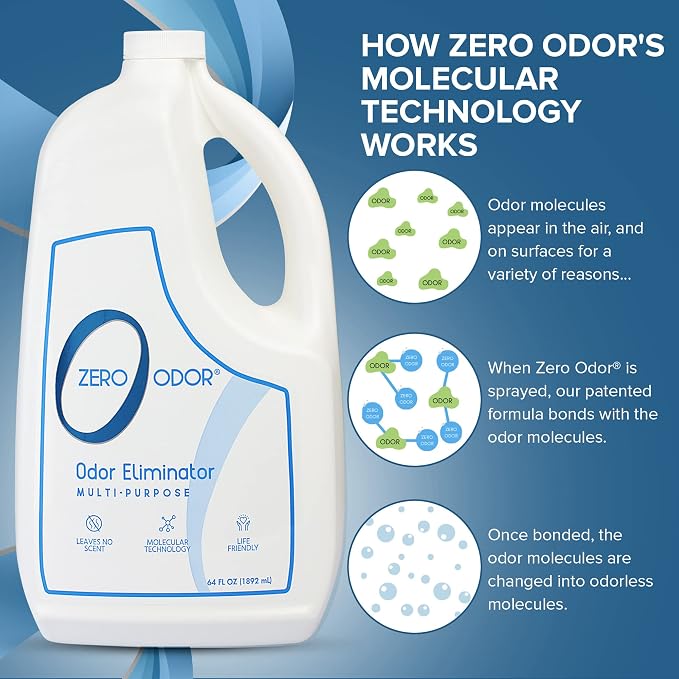 Zero Odor - Multi-Purpose Strong Odor Eliminator for Home, Office, Car, Bathroom, Hotel, Room Deodorizer, and Odor Neutralizer, 64oz Refill | Refill Bottle, Odor Eliminator for Hotel, Bathroom, Basement, Trash & Upholstery - Sprayer not Included